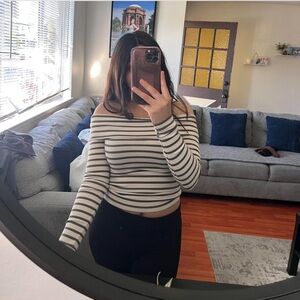 American Eagle Outfitters Green and White Striped Crop Top